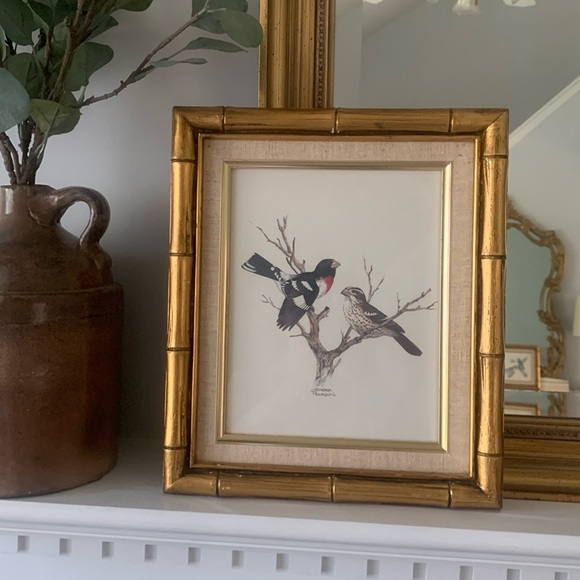 Sherm Pehrson Bird Prints Set of 3 wall art decor‎ bamboo wooden frames gold - Picture 7 of 16